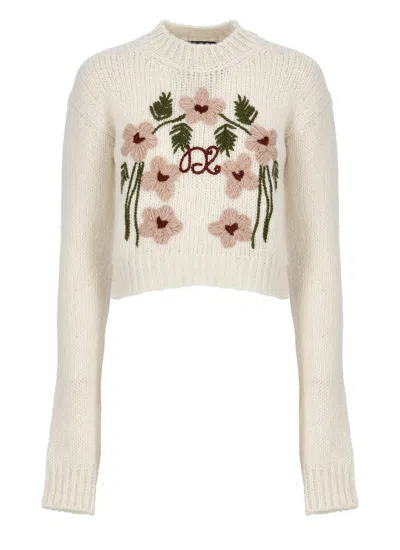 Dsquared2 Floral-embroidered Wool Jumper In Multi-colored