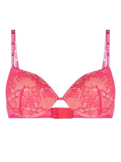 Dsquared2 Floral-lace Half-cup Bra In Pink