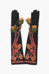 Dsquared2 Floral-motif Suede Opera Gloves With Studs