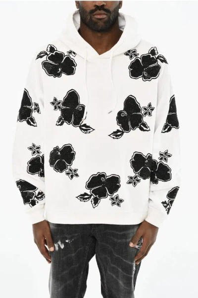 Dsquared2 Floral-motif Two-tone Hoodie In White