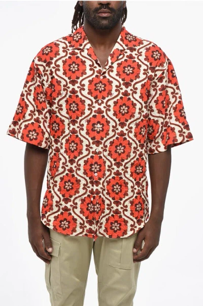 Dsquared2 Floral Patterned Bowling Shirt With Wrinkled Effect In Multi