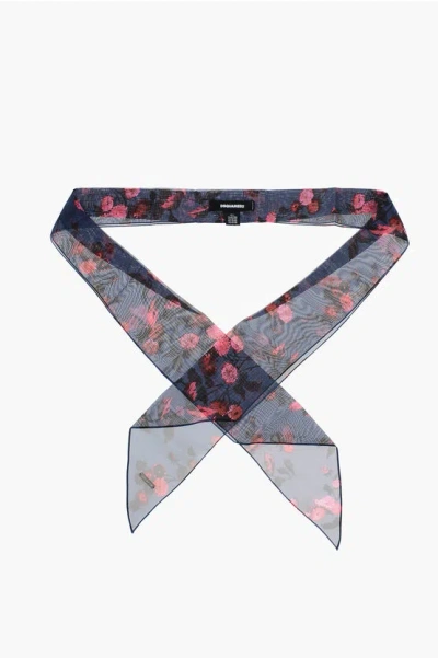 DSQUARED2 FLORAL PATTERNED CHIFFON SLIM FOULARD