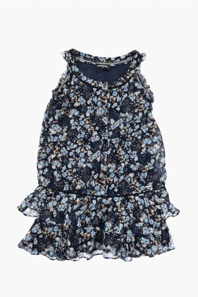 Dsquared2 Floral Patterned Tulle Dress With Front Button Closure In Black