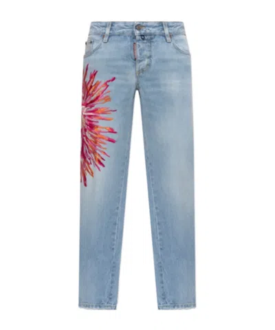 Dsquared2 Floral Print Jenna Trousers In Blue