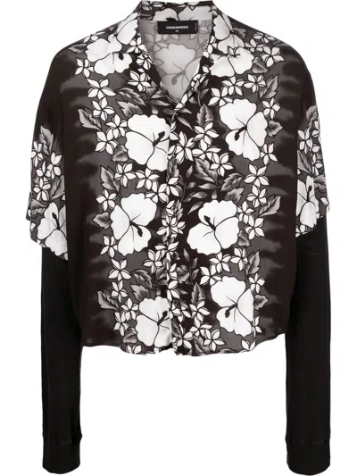 DSQUARED2 FLORAL-PRINT LAYERED SHIRT
