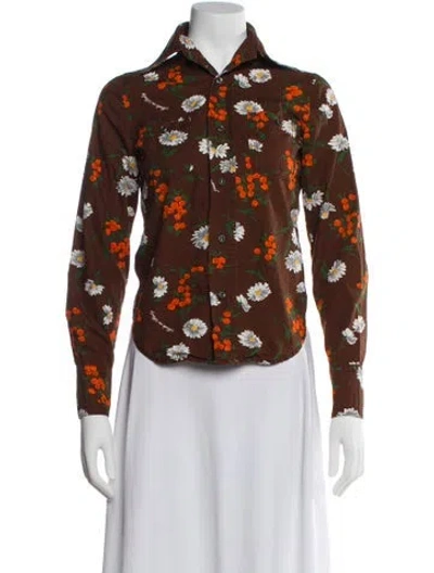 Pre-owned Dsquared2 Floral Print Long Sleeve Blouse In Brown