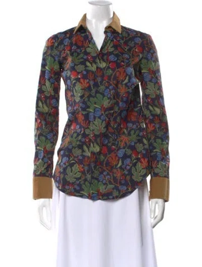 Pre-owned Dsquared2 Floral Print Long Sleeve Button-up Top In Blue