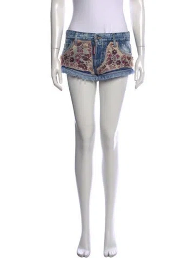 Pre-owned Dsquared2 Floral Print Mini Shorts In Blue