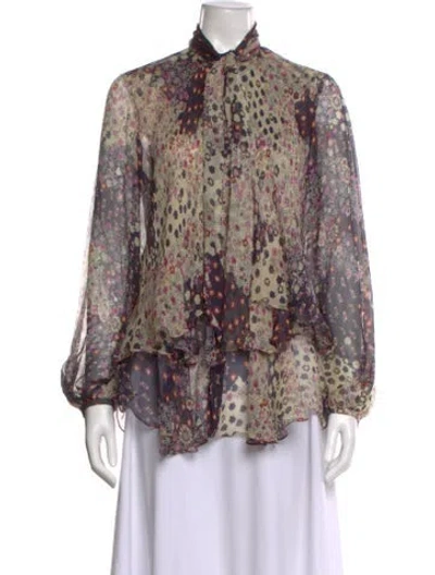 Pre-owned Dsquared2 Floral Print Tie Neck Blouse In Blue