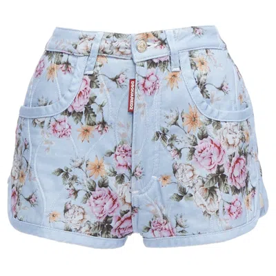 Dsquared2 Floral Quilted Cotton High Waisted Bloomer Shorts In Blue