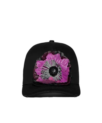 Dsquared2 Floral-appliqué Baseball Cap In Black