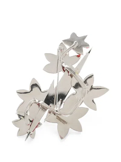 Dsquared2 Floral-motif Crystal-embellished Brooch In Red