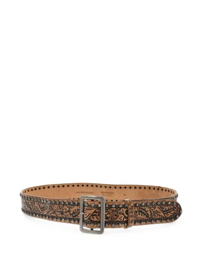 Dsquared2 Floral-pattern Studded Belt In Brown