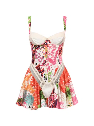 Dsquared2 Floral-print Mesh-detail Dress In Multi