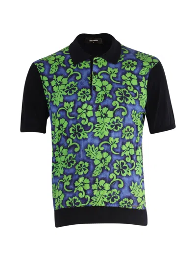 Pre-owned Dsquared2 Flower-print Polo Shirt In Black