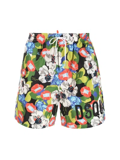 Dsquared2 Flowers Print Logo Swim Shorts In Green