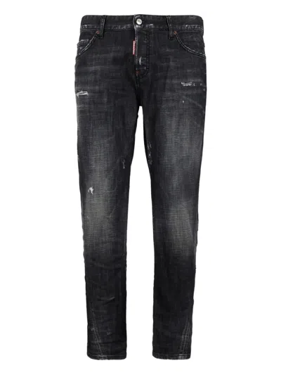 Dsquared2 Stretch Denim Sexy Twist Jeans With Paint Effect Details 17c In Black