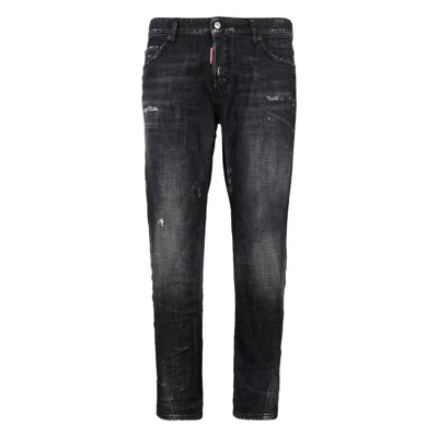 Dsquared2 Faded Effect Five Pocket Jeans With Belt Loops And Button Fastening In Black