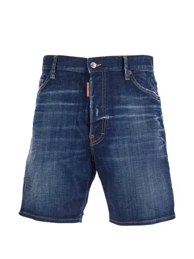 Dsquared2 Frayed Denim Shorts In Blue