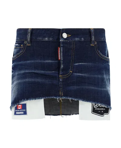 Dsquared2 Frayed Hem Mini Denim Skirt In Black