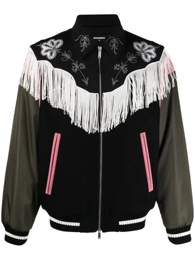 DSQUARED2 FRAYED-TRIM BOMBER JACKET