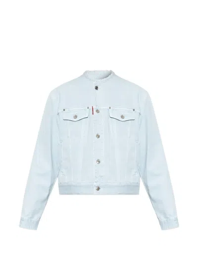 Dsquared2 Denim Blazer Long Sleeves Frayed Collar Pockets In Blue