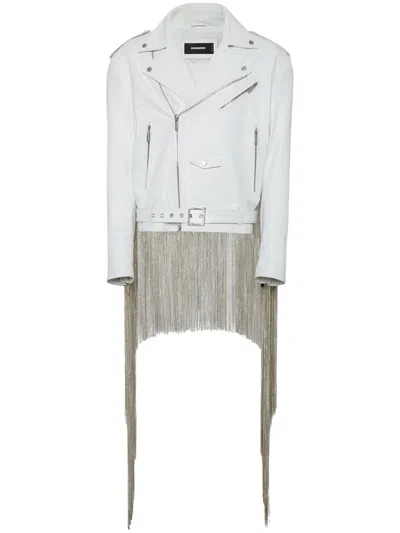 Dsquared2 Fringed Leather Jacket In White