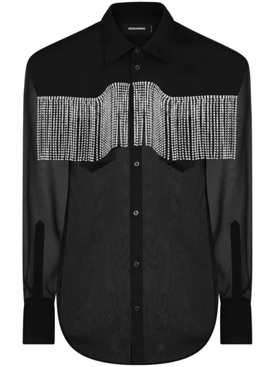 Dsquared2 Fringed Panelled Shirt In Black
