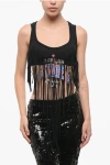 Dsquared2 Fringes Cotton Cropped Top In Black