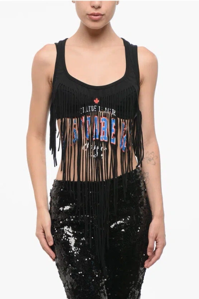 Dsquared2 Fringes Cotton Cropped Top In Black