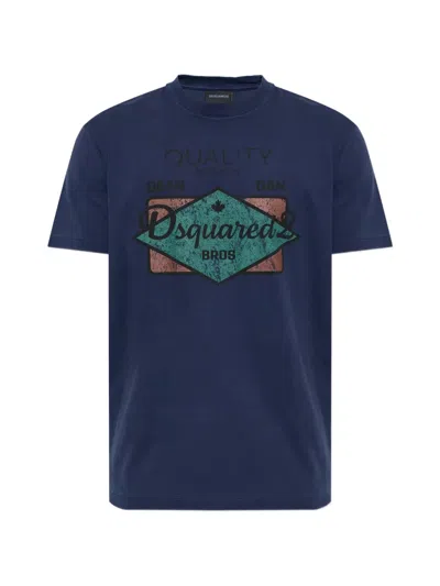 Dsquared2 Graphic Crew Neck T Shirt Front Print In Blue