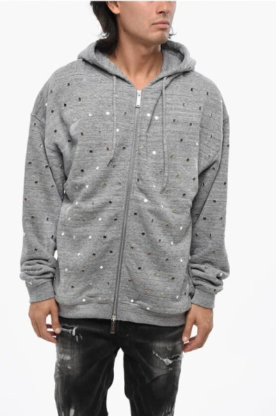 Dsquared2 Front Zipped Tiny Mirror Hoodie In Gray