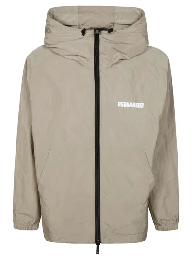Dsquared2 Front-zippered Windbreaker Jacket With Adjustable Hood In Neutral