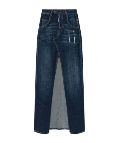 Dsquared2 Front-slit Denim Skirt In Blue