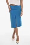 Dsquared2 Regular Waist Solid Color Longuette With Frontal Split In Blue