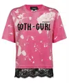 Dsquared2 Fuchsia Worn Effect Logo Print T-shirt With Laced Hem In Pink