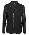 Dsquared2 Zippered Jacket With Lapel Collar And Leather Sleeves