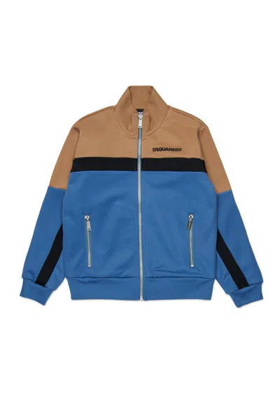 Dsquared2 Full Zipper Neoprene Colorblock Sweatshirt In Blue
