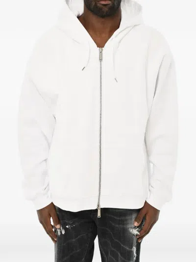 Dsquared2 Full-zip Drawstring Hoodie In White