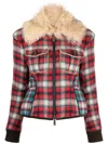 Dsquared2 Fur-collared Flannel Jacket In Red