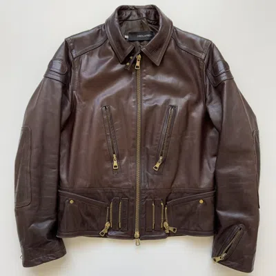 Pre-owned Dsquared2 F/w 2002  Biker Leather Jacket Size 48 Homeless In Brown