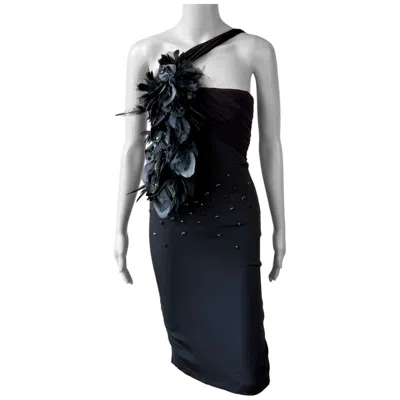 Pre-owned Dsquared2 F/w 2010 Runway Unworn Crystal Feather Leather Embellished Black Dress