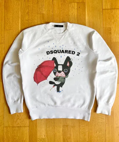 Pre-owned Dsquared2 F/w2013  Bulldog Funny Big Logo Graphic Sweatshirt In White