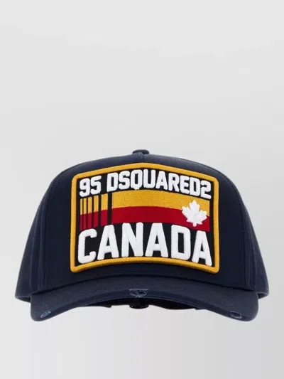 Dsquared2 Gabardine Baseball Cap D2 Curved Brim In Blue