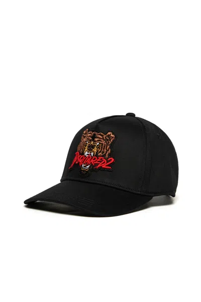 Dsquared2 Gabardine Baseball Cap With Bear Patch In Black