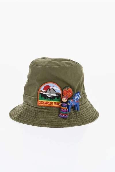 Dsquared2 Gabardine Bucket Hat With Embellishments In Green