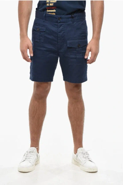 Dsquared2 Gabardine Cotton Shorts With Belt Loops In Blue