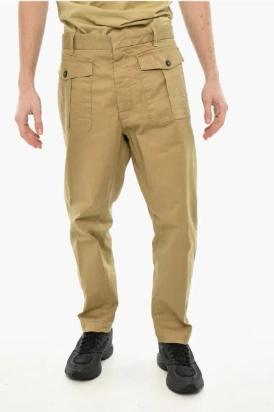 Dsquared2 Garbardine Cotton Pants With Patch Pockets In Brown