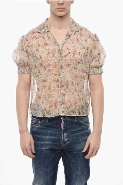 Dsquared2 Garden Sutra Silk Shirt With Floral Print In Brown