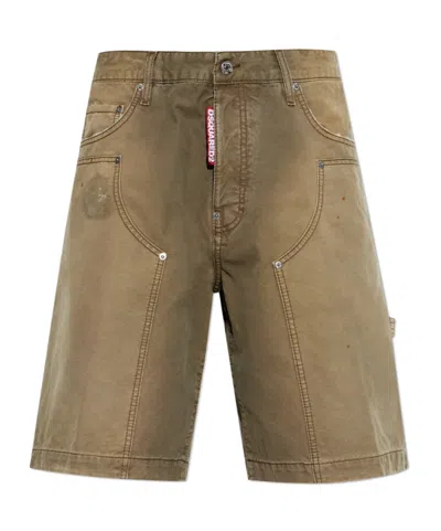Dsquared2 Garment Dyed Carpenter Shorts In Brown
